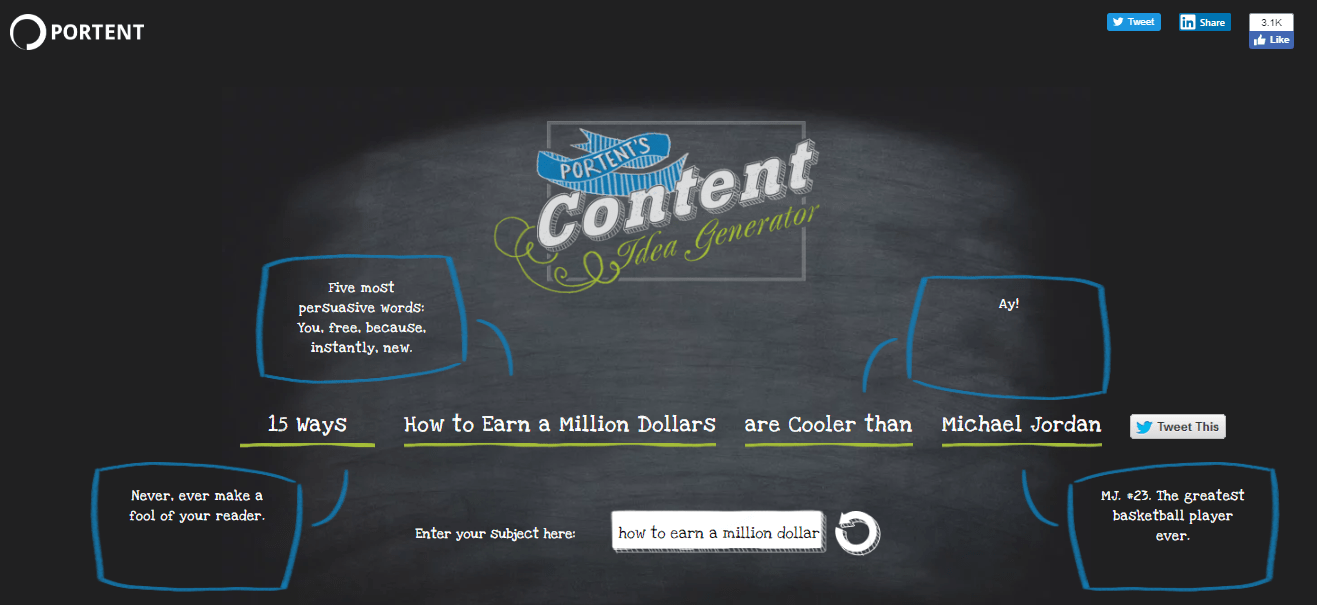 Portent blog content topic idea generator