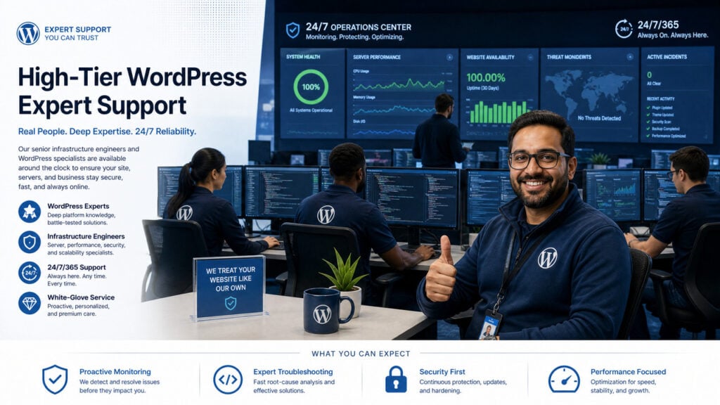 Best High-Traffic WordPress Hosting 2026: Tested by Traffic Tier 2 High-tier expert WordPress support team providing 24/7 proactive monitoring for high-traffic websites 2026