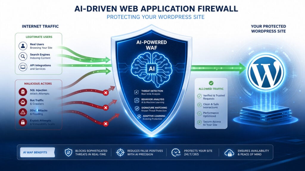 Best High-Traffic WordPress Hosting 2026: Tested by Traffic Tier 5 AI-driven Web Application Firewall for high-traffic WordPress hosting providing proactive security and zero-day protection 2026