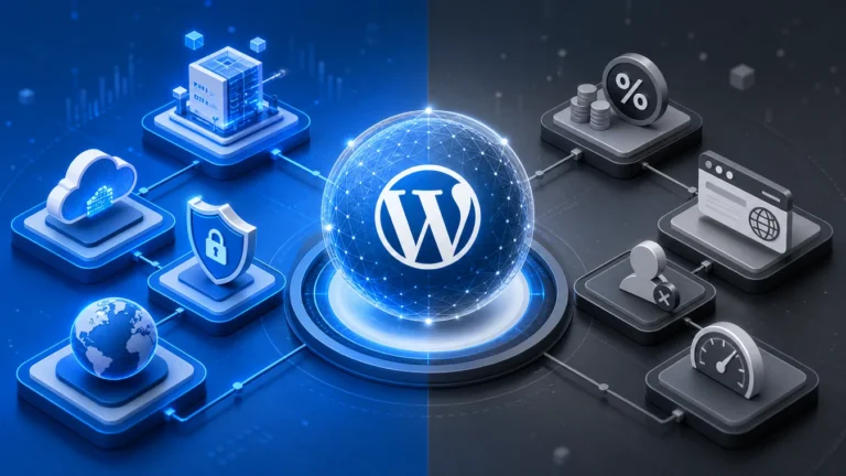 Premium editorial illustration for WordPress.com Free Plan 2026 Reality Check