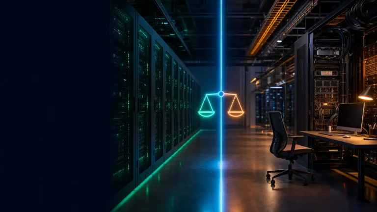 Managed and unmanaged VPS shown as two balanced approaches to server infrastructure.