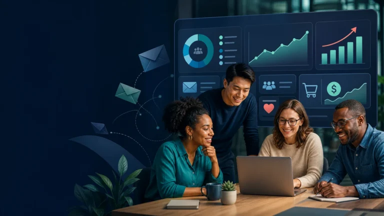 est email newsletter services for nonprofits and small businesses in dashboard illustration