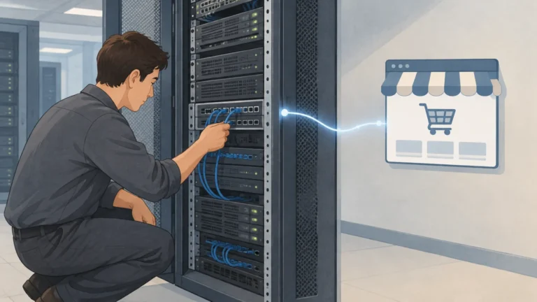 Illustration of server infrastructure supporting an online store